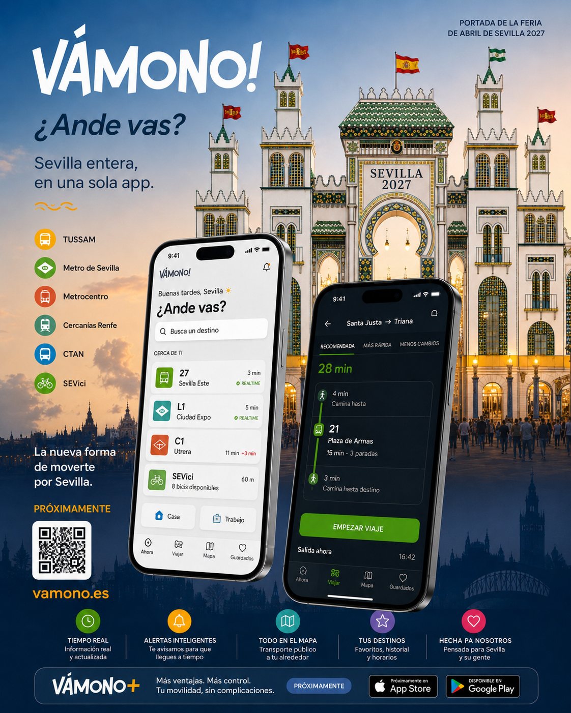Vámono, la app de movilidad de Sevilla: bus, metro, tren, tranvía y bici en un solo sitio. ¿Ande vas? Próximamente en vamono.es.
